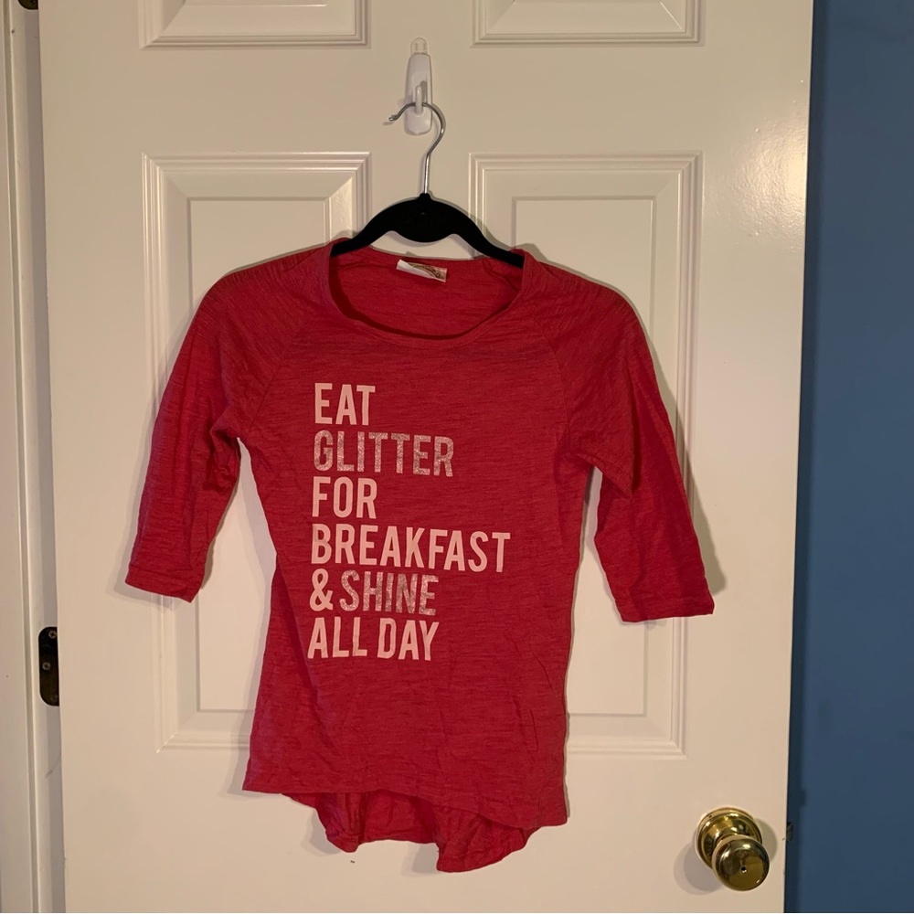 Joyfolie glitter red pink gold long sleeve t-shirt